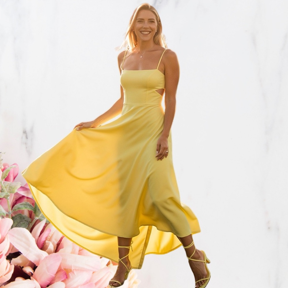 Susana Monaco Maxi Dress Nylon Stretch Fit & Flare Yellow Sz L